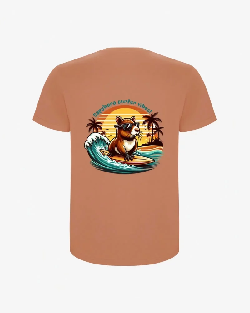 Camiseta Capybara surfer vibes (naranja greek) (detrás)