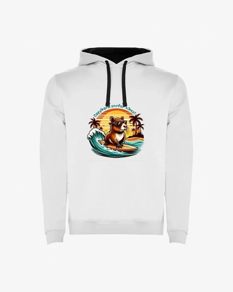 Sudadera Capybara surfer vibes (blanco) (delante)