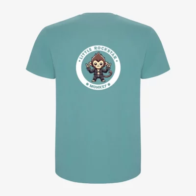 Camiseta niños Little Rockstar Monkey (azul dusty) (detrás)