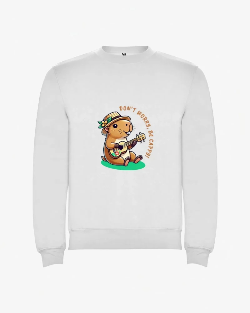 Sudadera niña Don't worry be capy (blanco) (delante)
