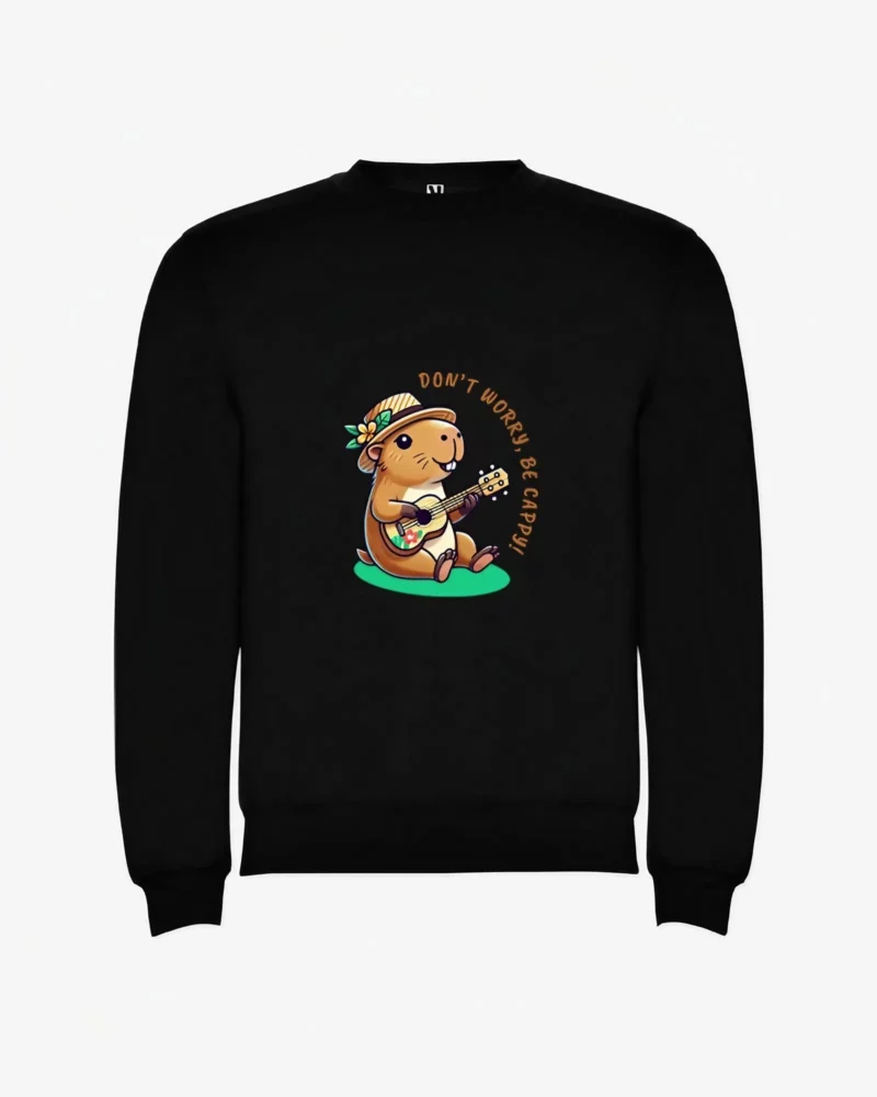 Sudadera niña Don't worry be capy (negro) (delante)