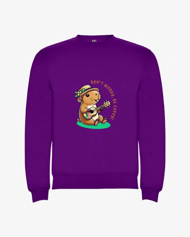 Sudadera niña Don't worry be capy (púrpura) (delante)