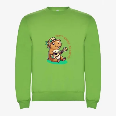 Sudadera niña Don't worry be capy (verde oasis) (delante)