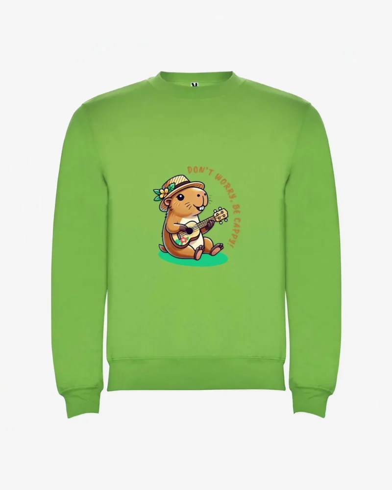 Sudadera niña Don't worry be capy (verde oasis) (delante)