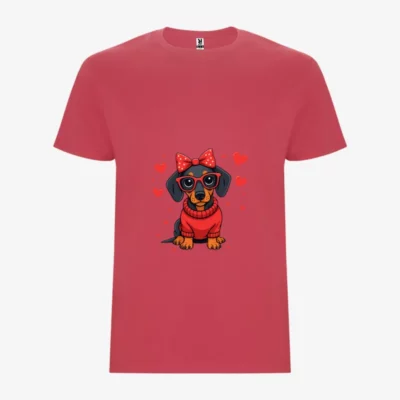 Camiseta niña Dog love (rojo crisanteno) (delante)
