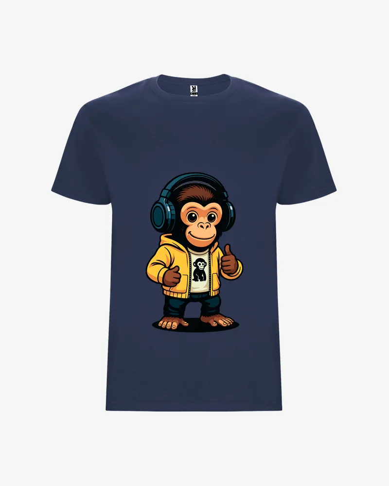 Camiseta niño Mono escuchando música (azul denim) (delante)
