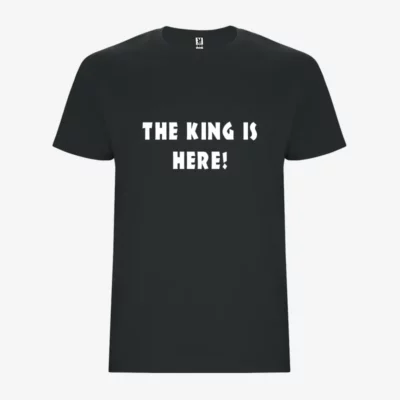 Camiseta niño The king is here (plomo oscuro) (delante)
