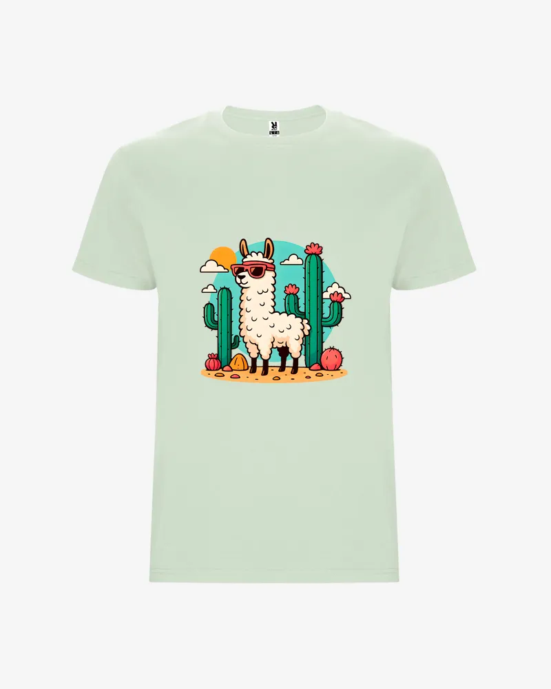 Camiseta niños Llama en el desierto (verde mist) (delante)