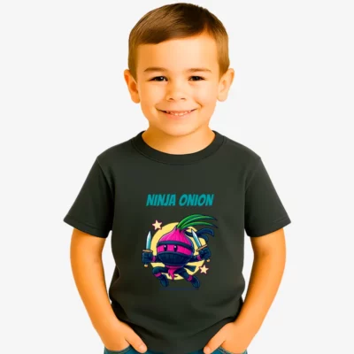 Camiseta niños Ninja onion (plomo oscuro) (delante)