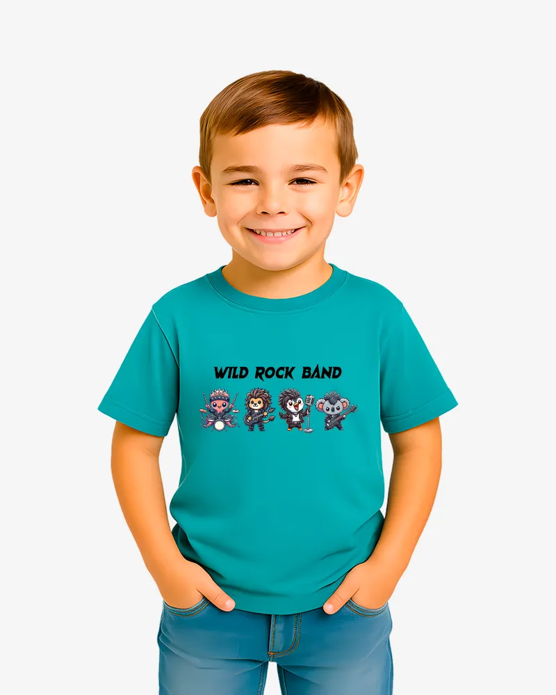 Camiseta niños Wild Rock Band (azul dusty) (delante)