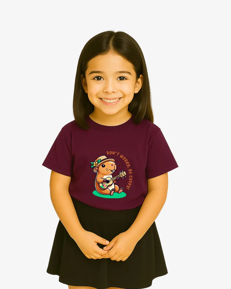 Camiseta niñas Don't worry be cappy (púrpura) (delante)