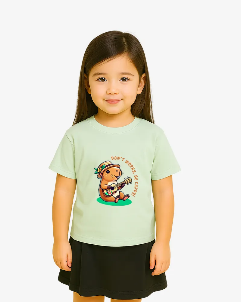 Camiseta niñas Don't worry be cappy (verde mist) (delante)