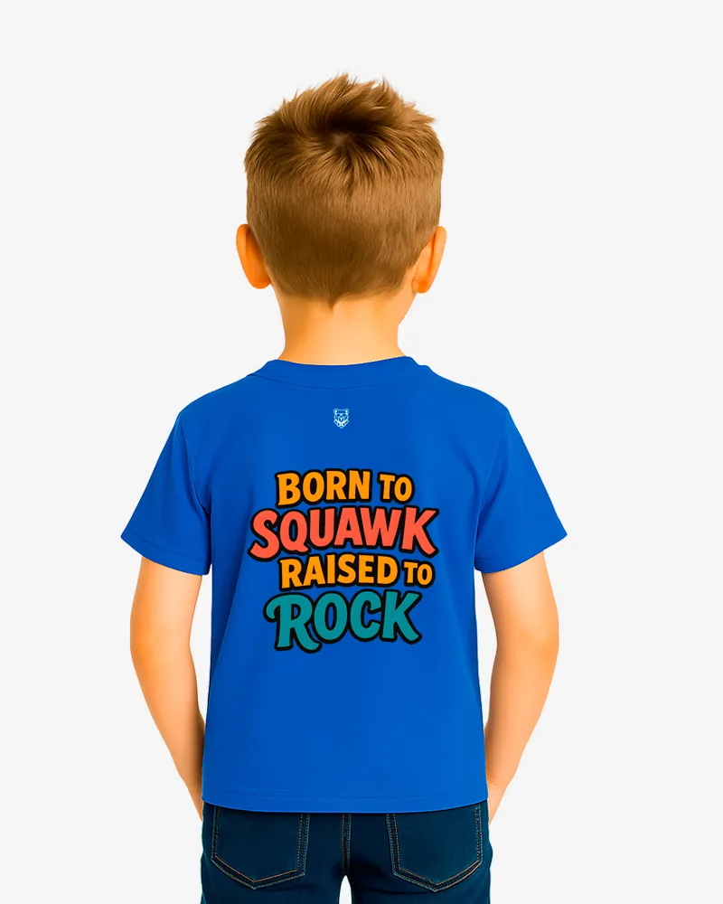 Camiseta niños Born to squawk, raised to Rock (azul riviera) (detrás)