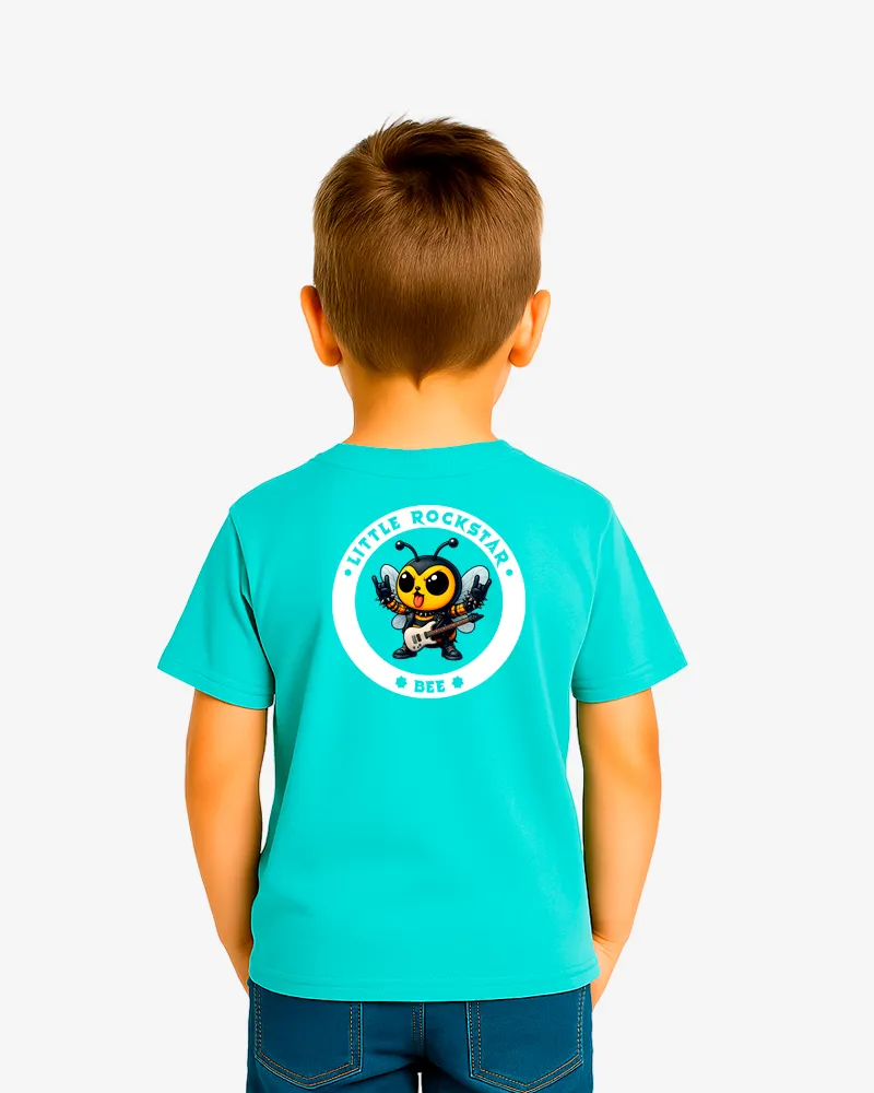 Camiseta niños Little rockstar Bee (azul dusty) (detrás)
