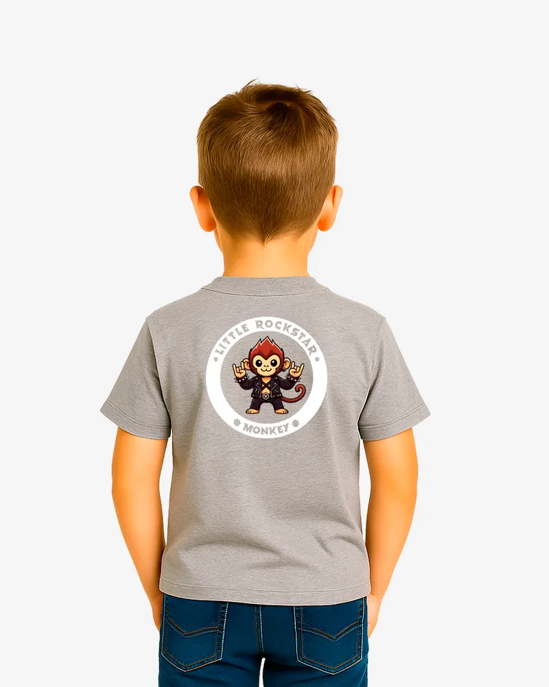 Camiseta niños Little rockstar Monkey (gris vigoré) (detrás)