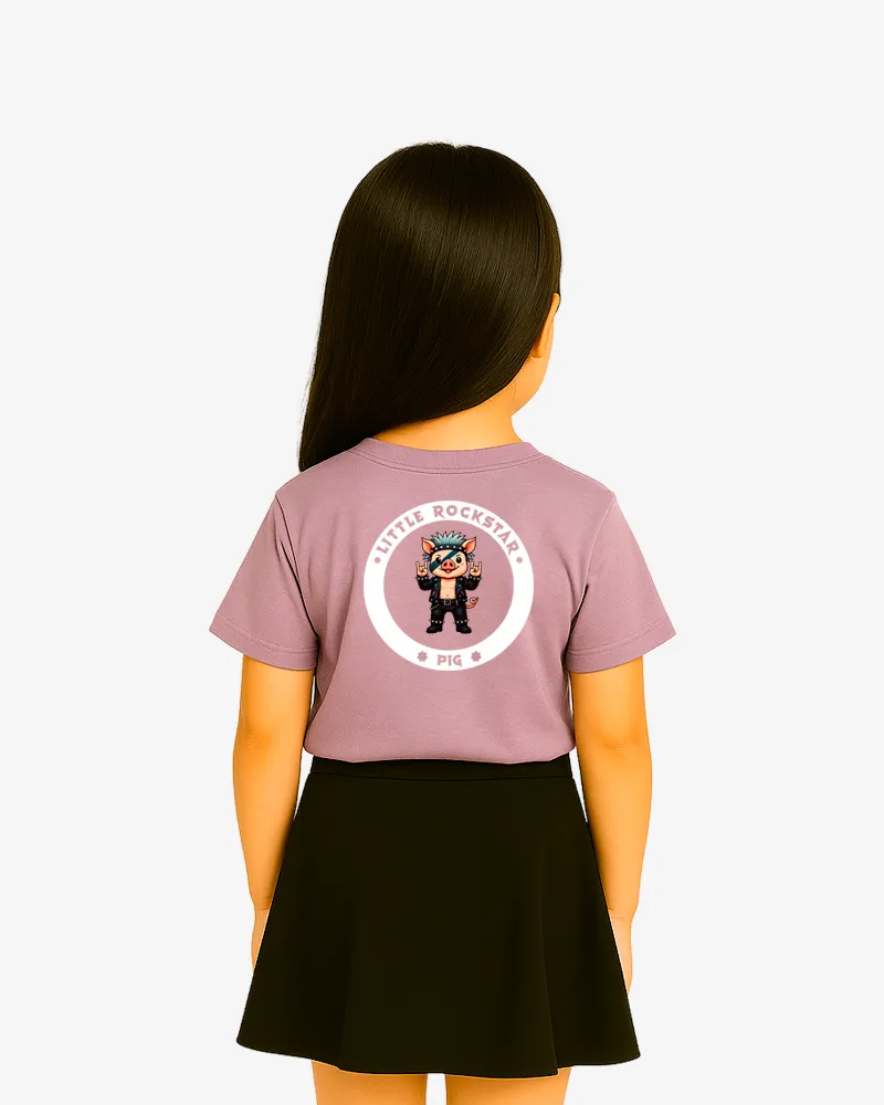 Camiseta niños Little rockstar Pig (lavanda) (detrás)