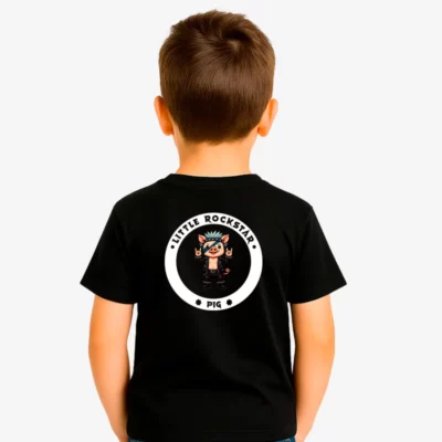 Camiseta niños Little rockstar Pig (negro) (detrás)
