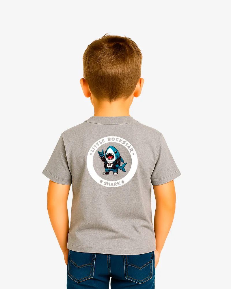 Camiseta niños Little rockstar Shark (gris vigoré) (detrás)