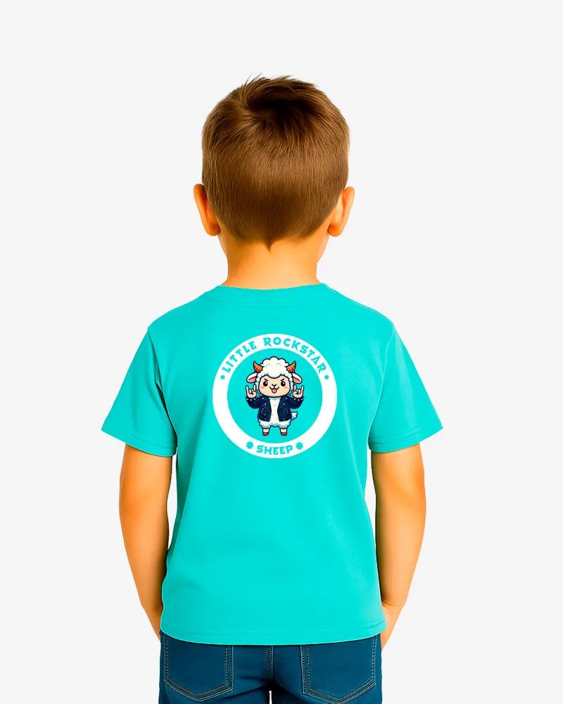 Camiseta niños Little rockstar Sheep (azul dusty) (detrás)