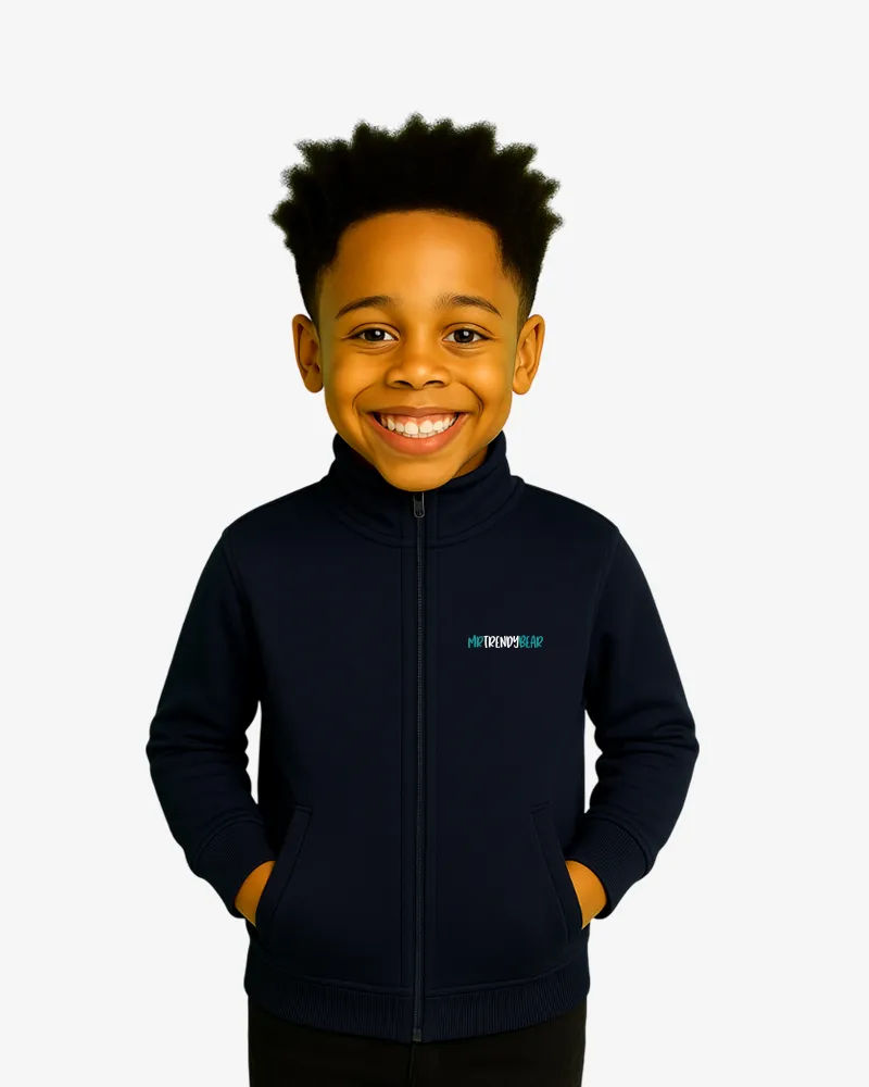 Sudadera niños cremallera Canberra Mr Trendy Bear (azul marino) (delante)