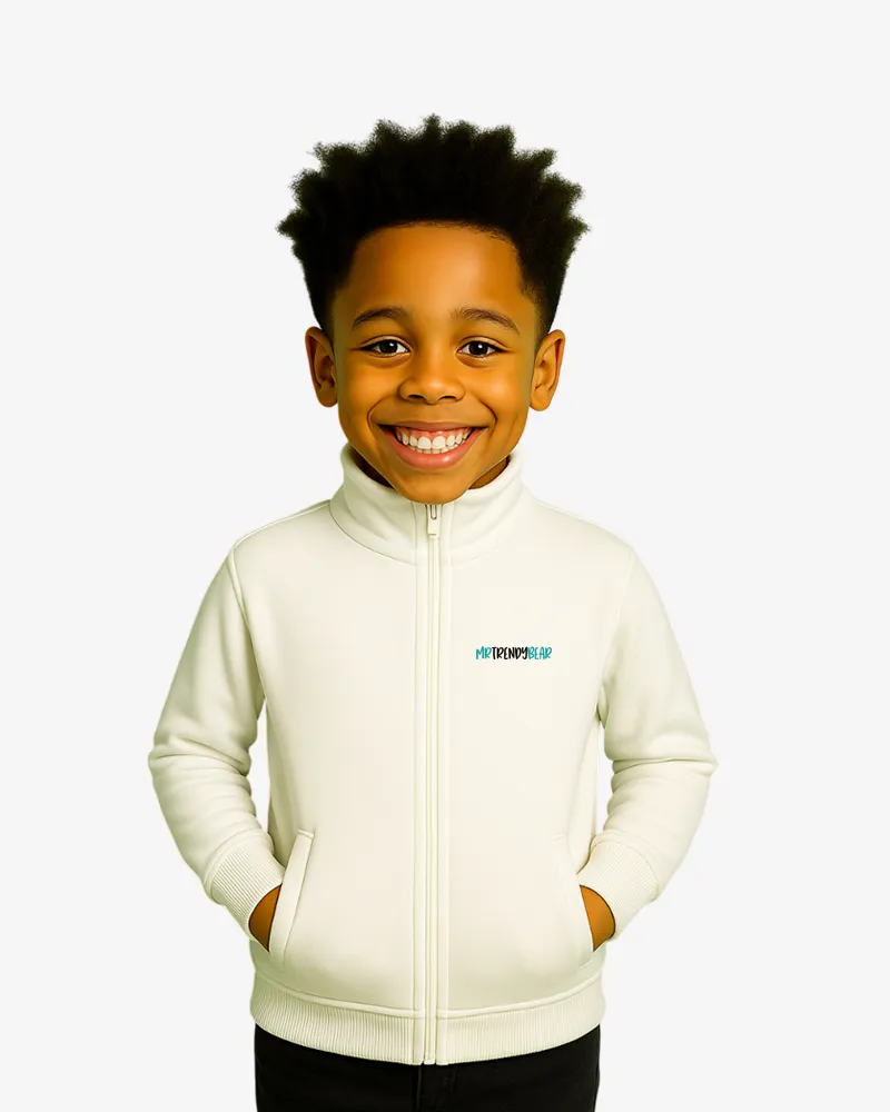 Sudadera niños cremallera Canberra Mr Trendy Bear (blanco) (delante)