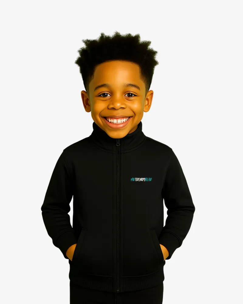 Sudadera niños cremallera Canberra Mr Trendy Bear (negro) (delante)