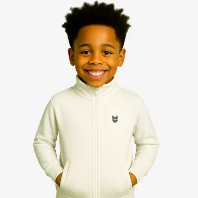Sudadera niños cremallera Sydney Mr Trendy Bear (blanco) (delante)