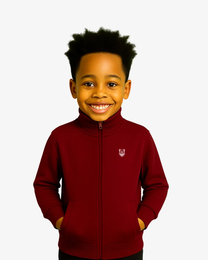 Sudadera niños cremallera Sydney Mr Trendy Bear (granate) (delante)