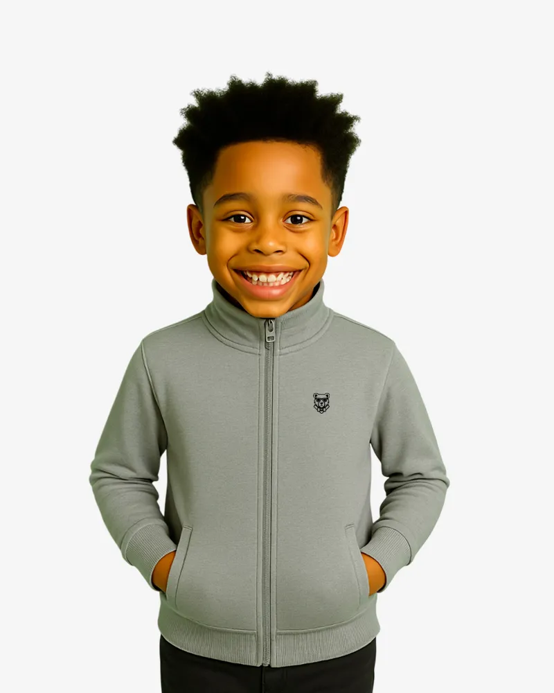 Sudadera niños cremallera Sydney Mr Trendy Bear (gris vigoré) (delante)